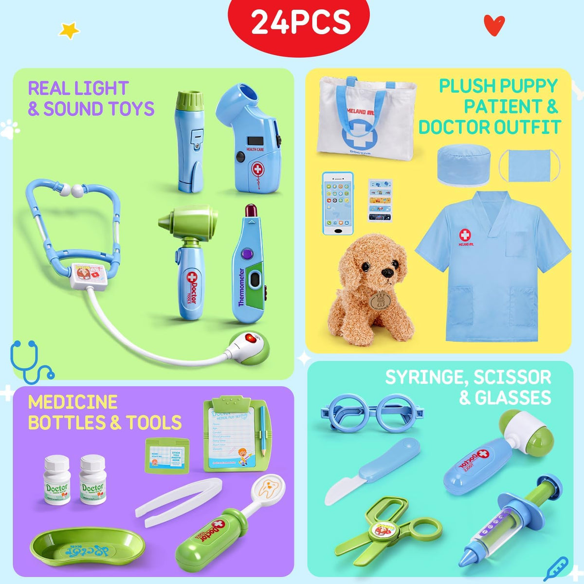 Meland Kit médico para niño con cachorro, juguete de simulación de...