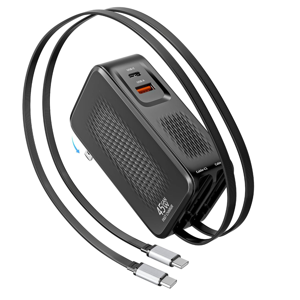 Cargador USB C retráctil, cargador de iPhone de 45 W, carga rápida,...