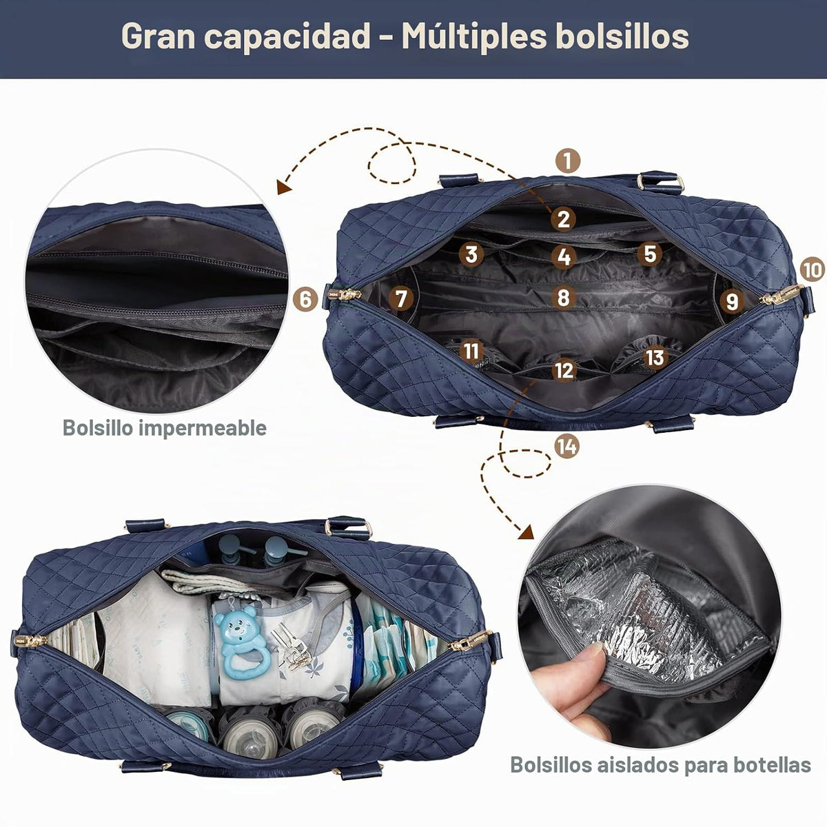 LOVEVOOK - Bolso para pañales con estuche para chupete y cambiador,...