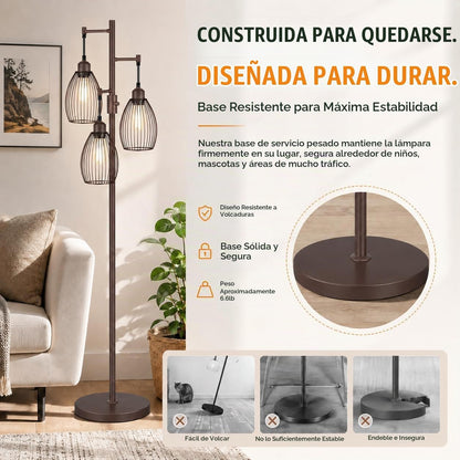 Nintiue Lámpara de pie regulable, 3 bombillas LED de 800LM incluida...