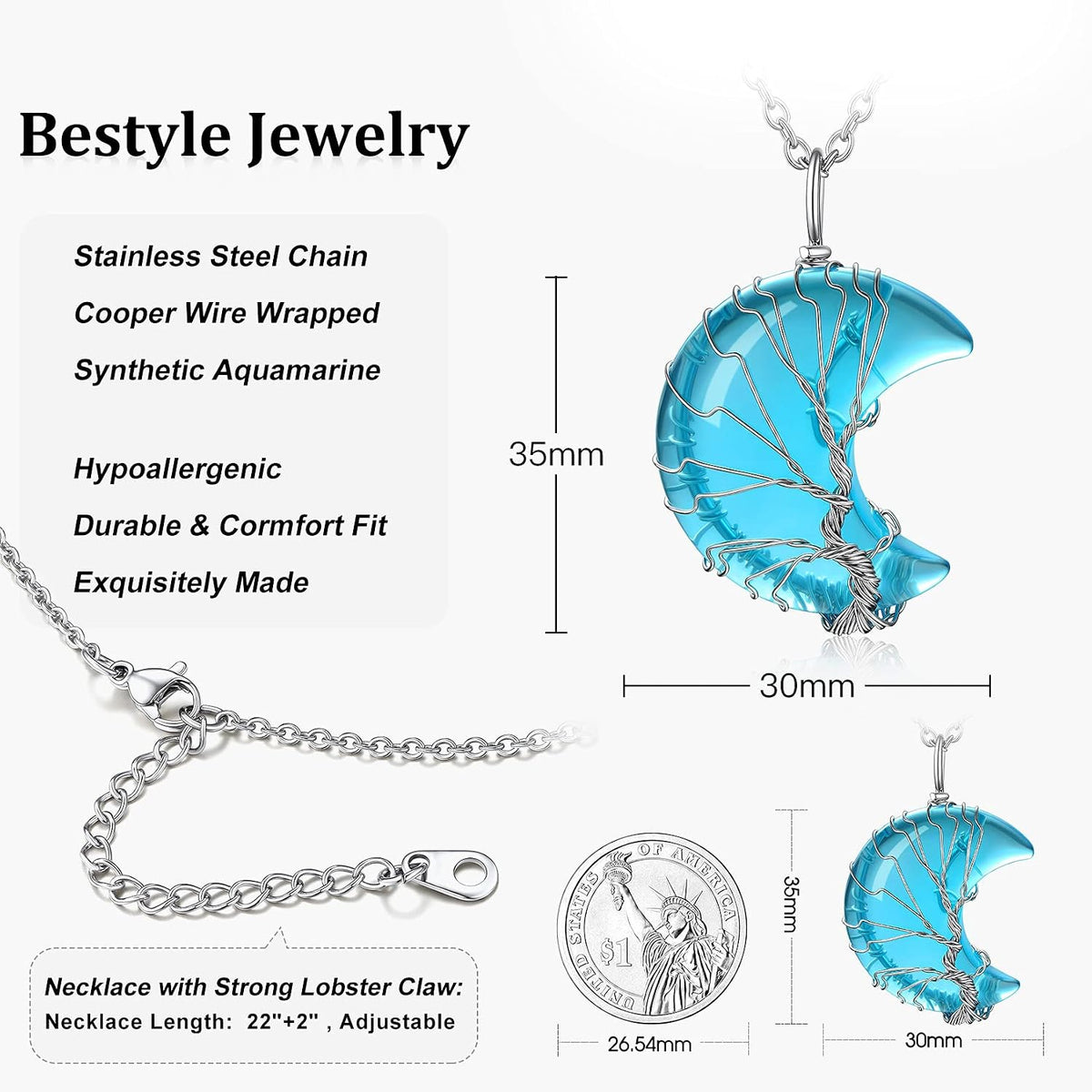Bestyle Collar de cristal curativo envuelto en árbol de la vida, co...