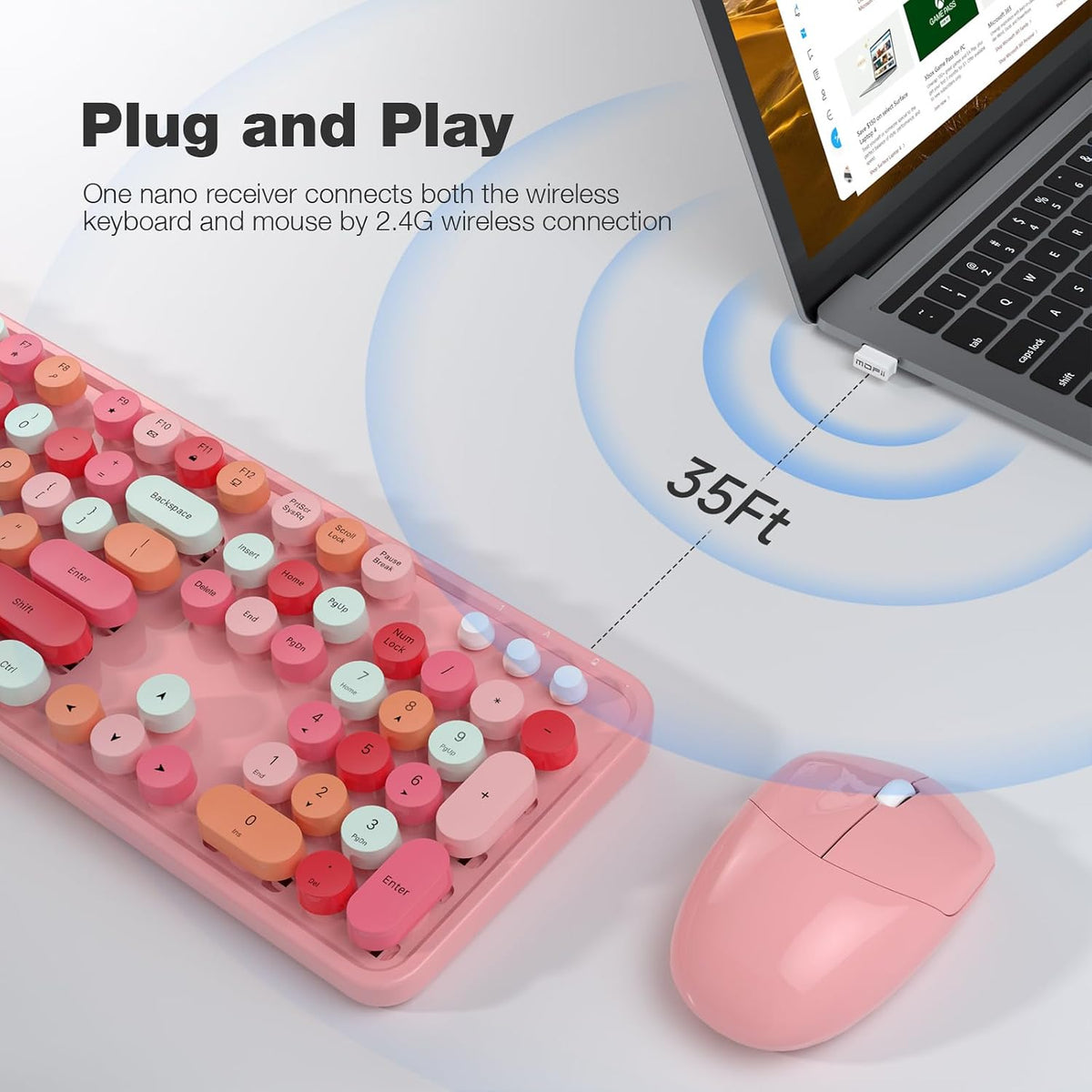 MOFII Combo de teclado y mouse inalámbricos, teclado inalámbrico ro...