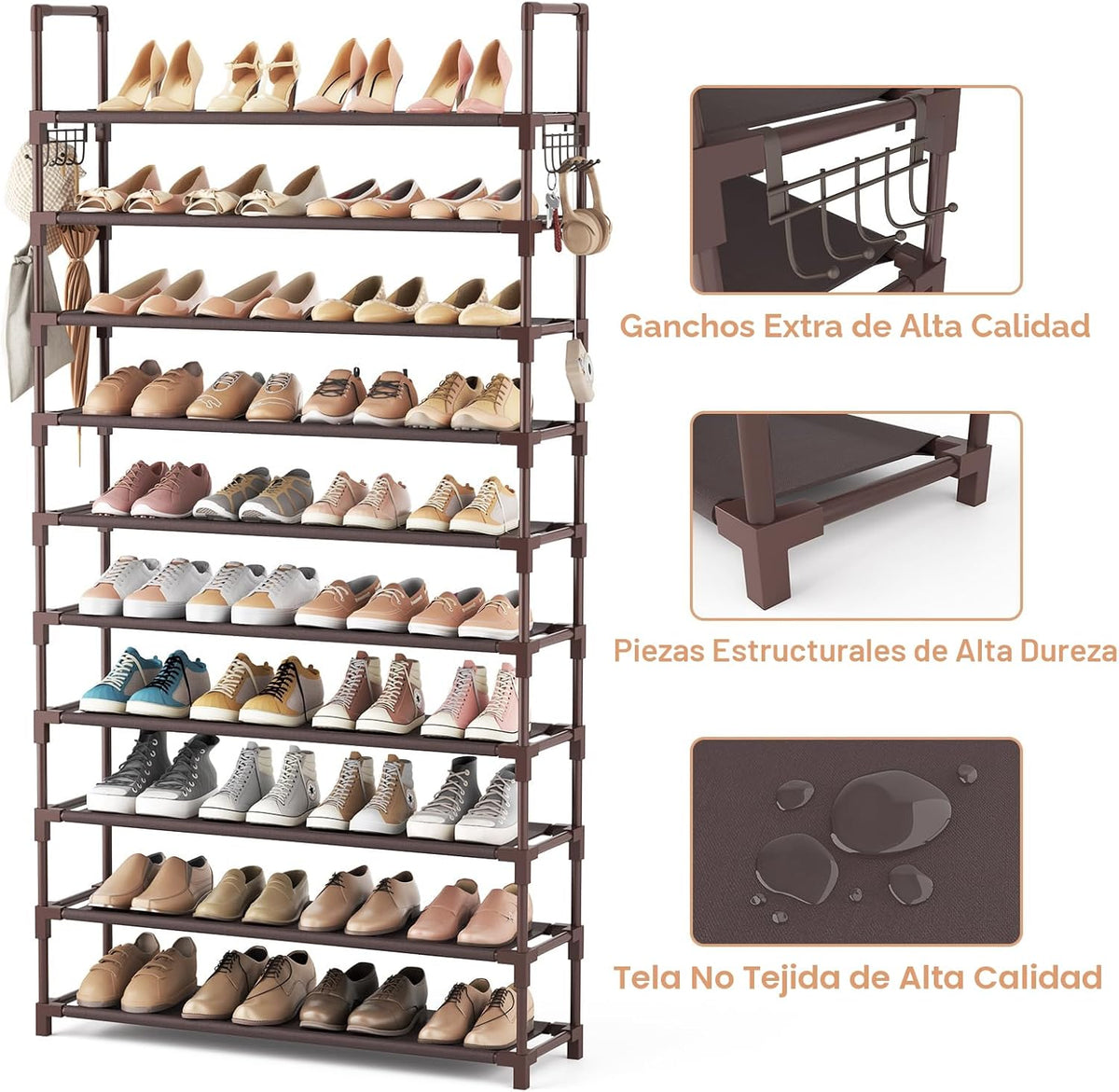 VTRIN Zapatero de 10 niveles alto, gran capacidad, organizador de z...