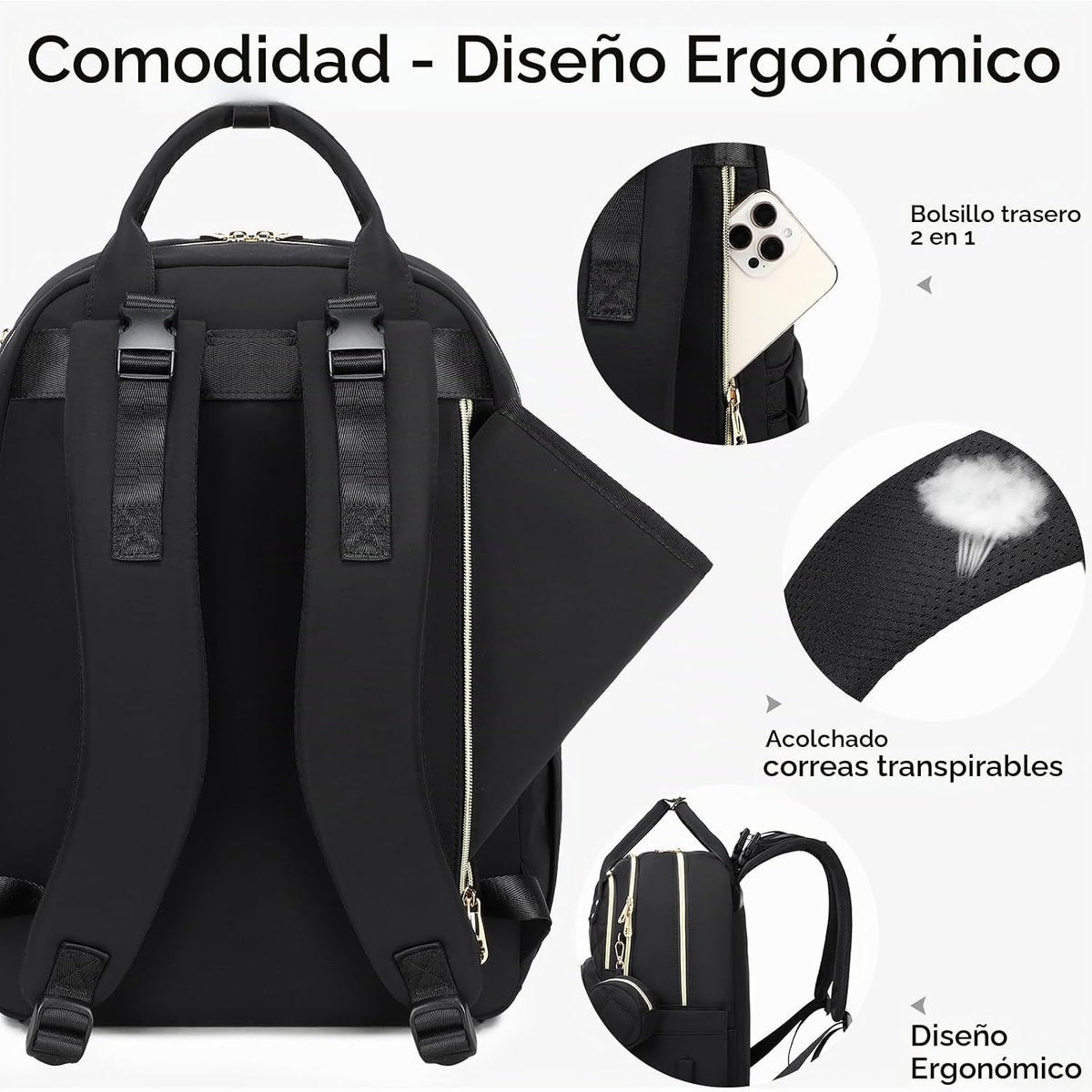 ViveVoy Mochila grande para pañales con cambiador y funda para chup...