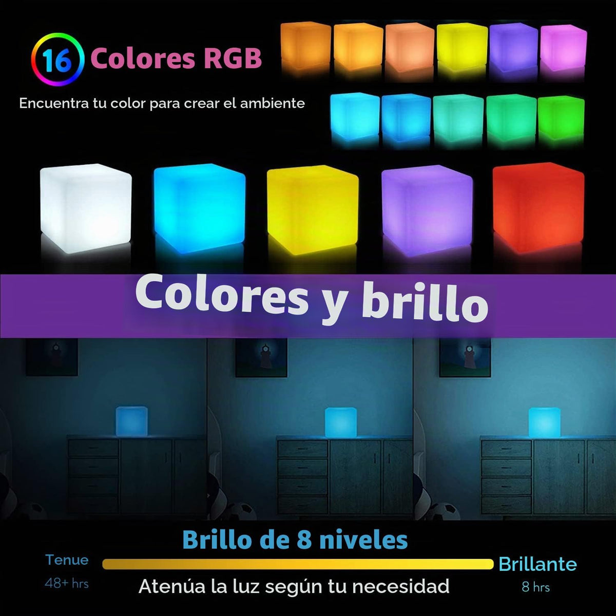 Cubo de luz LED recargable y impermeable, para interiores y exterio...