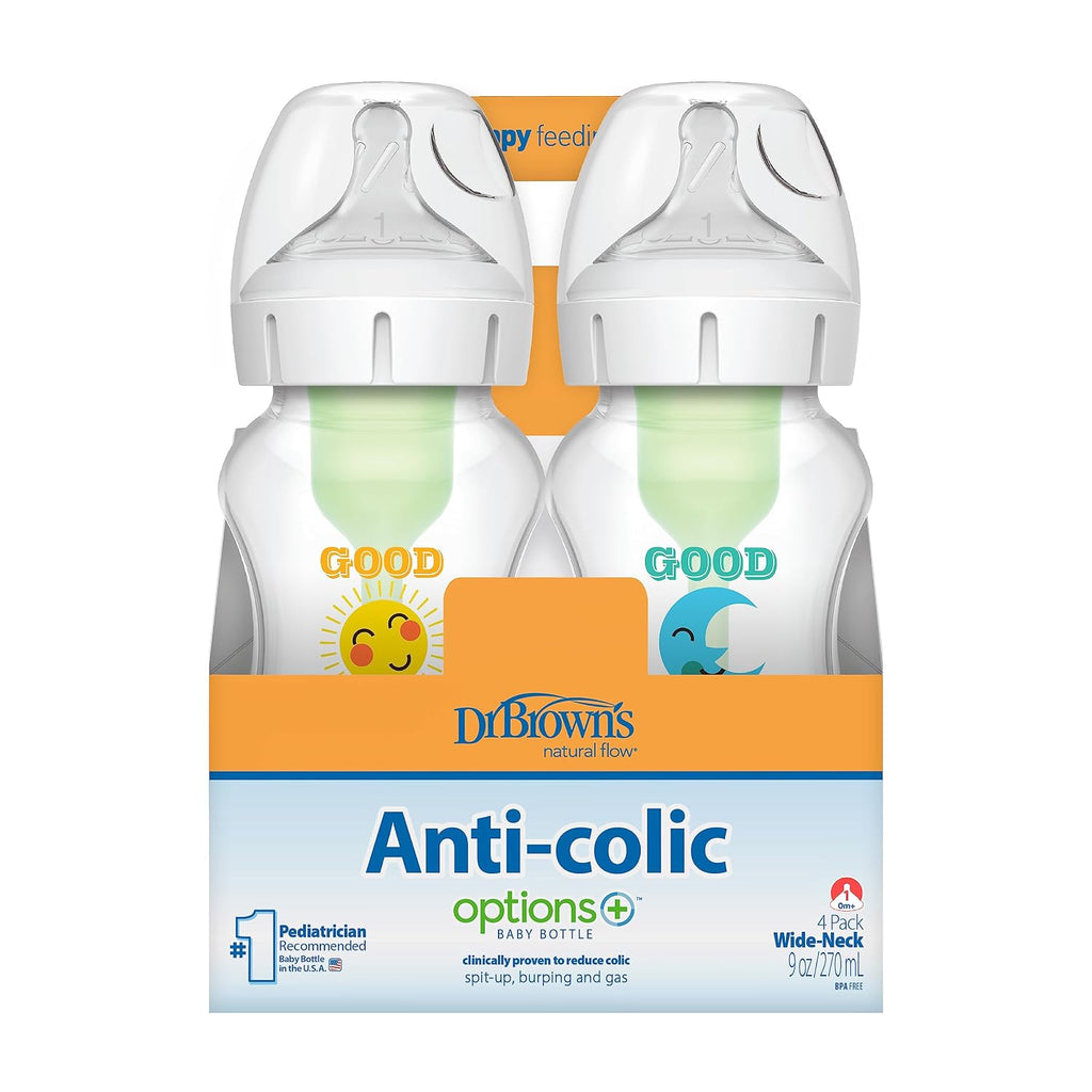 Dr. Brown's Anti-Colic Options+ Biberones de cuello ancho, 9 on...