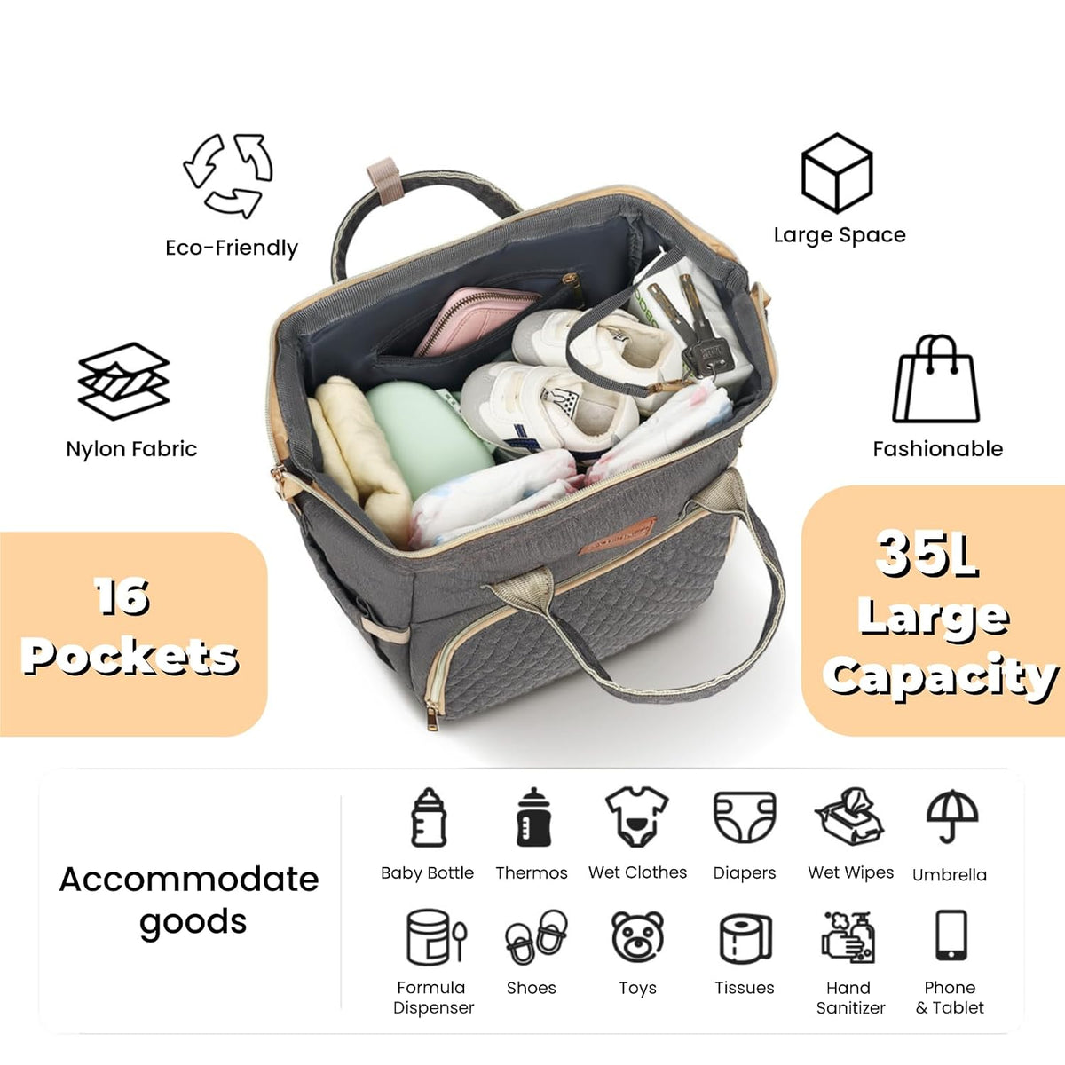 ROSEGIN Mochila para pañales para bebé con cambiador, funda para ch...