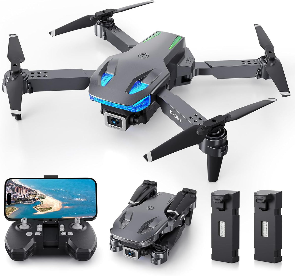 Wipkviey Drone con cámara para niños, mini dron 1080P, 2 baterías |...