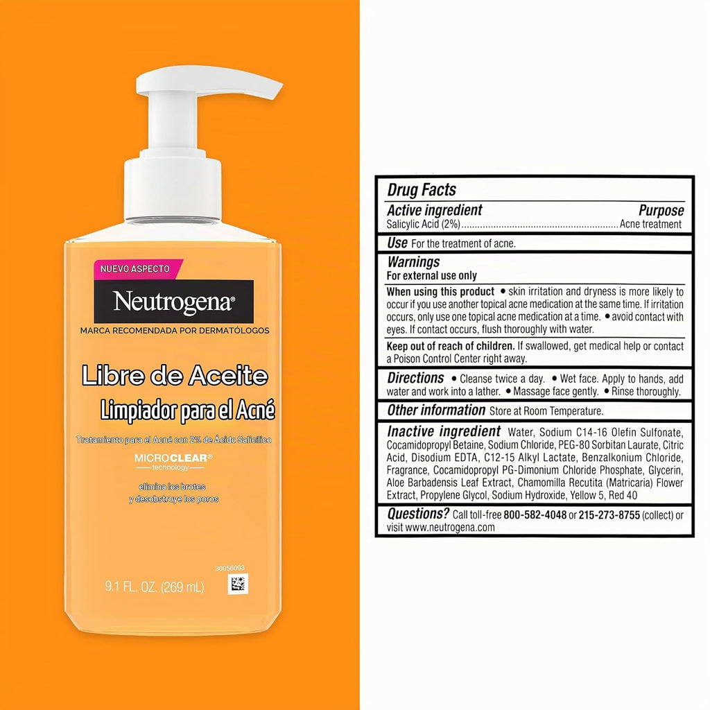 Neutrogena Lavado facial sin aceite, 9.1 fl. onz | Limpiador de áci...