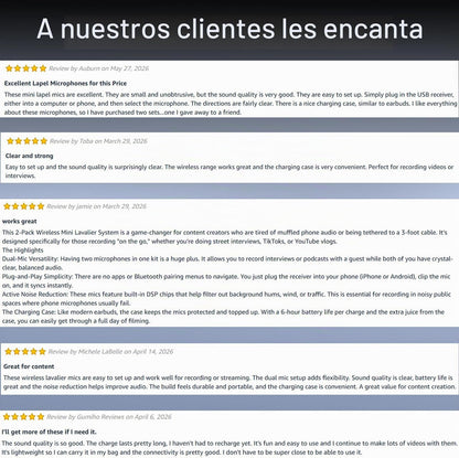 Mini micrófono inalámbrico Lavalier para iPhone, Android con estuch...