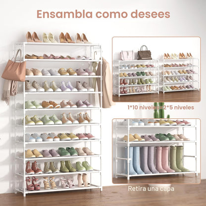 LANTEFUL Zapatero de 10 niveles, 50 pares, organizador de zapatos a...