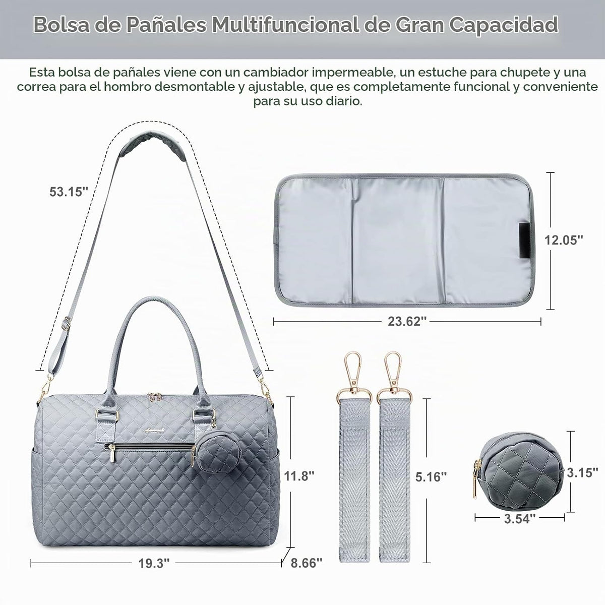 LOVEVOOK Bolsa de pañales con funda para chupete y cambiador, bolsa...