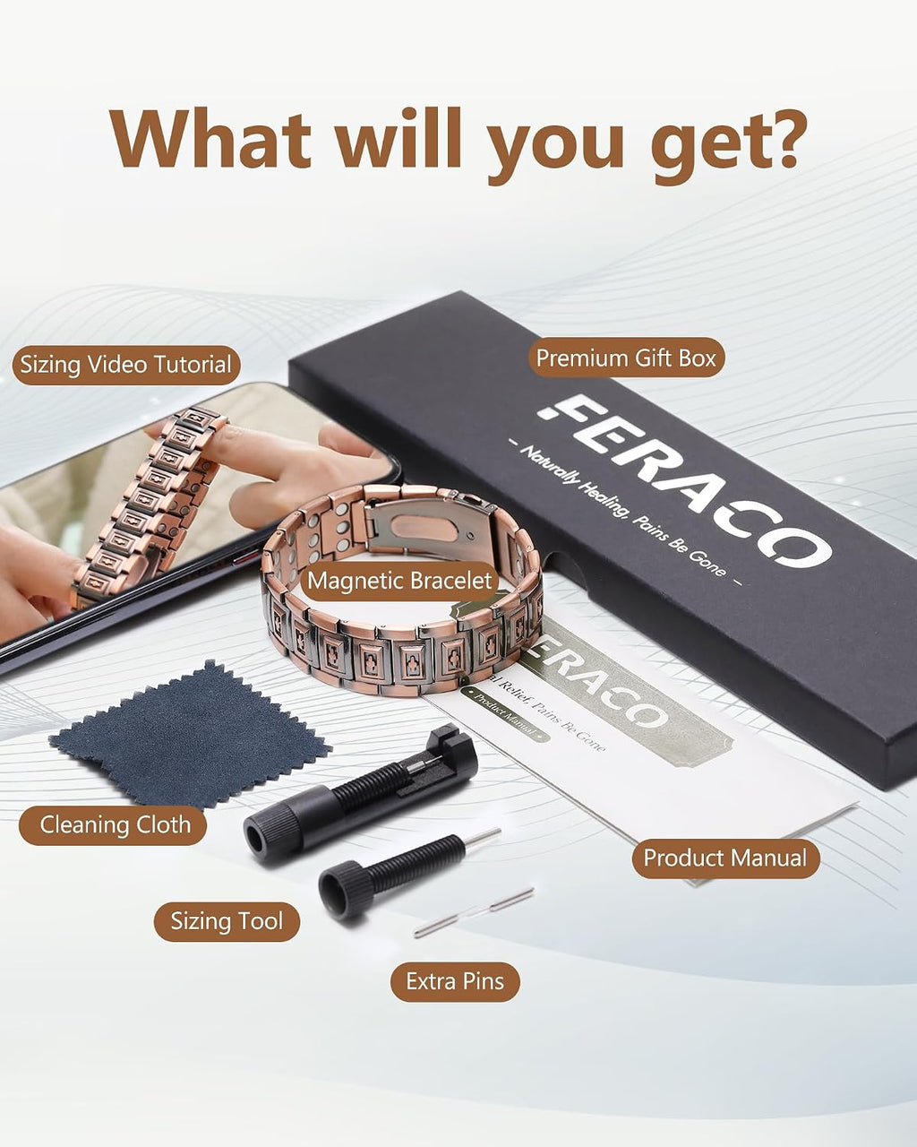 Pulsera de cobre para hombre Feraco, 3 veces más fuerte, pulseras m...