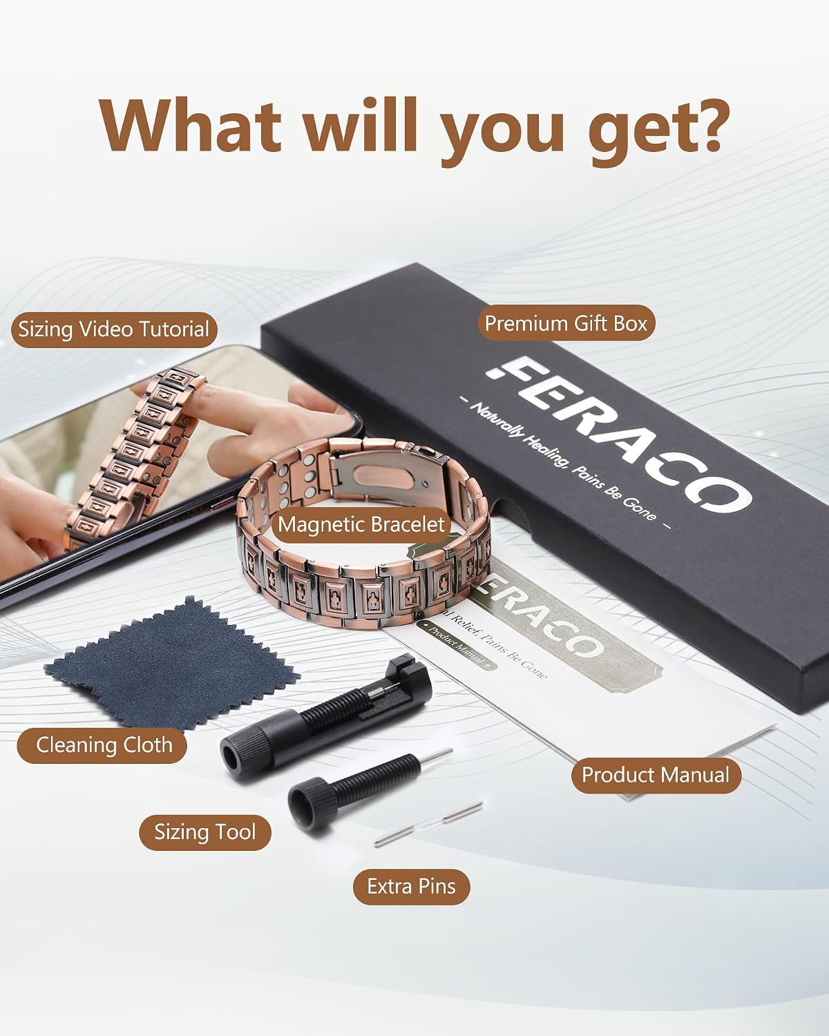 Pulsera de cobre para hombre Feraco, 3 veces más fuerte, pulseras m...