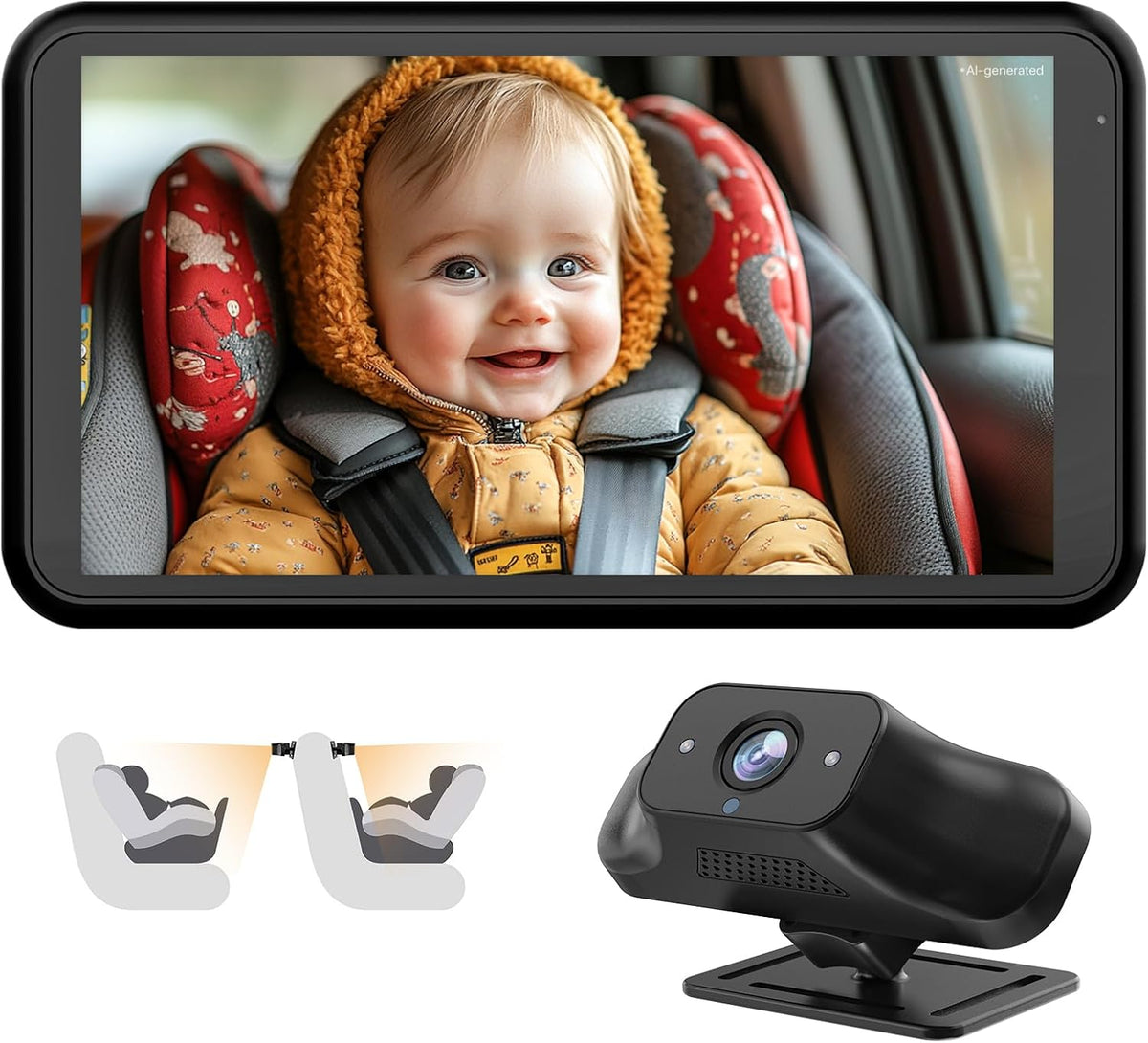 Babyvue Cámara de coche de bebé BV5, monitor 1080P de 5.2" para...