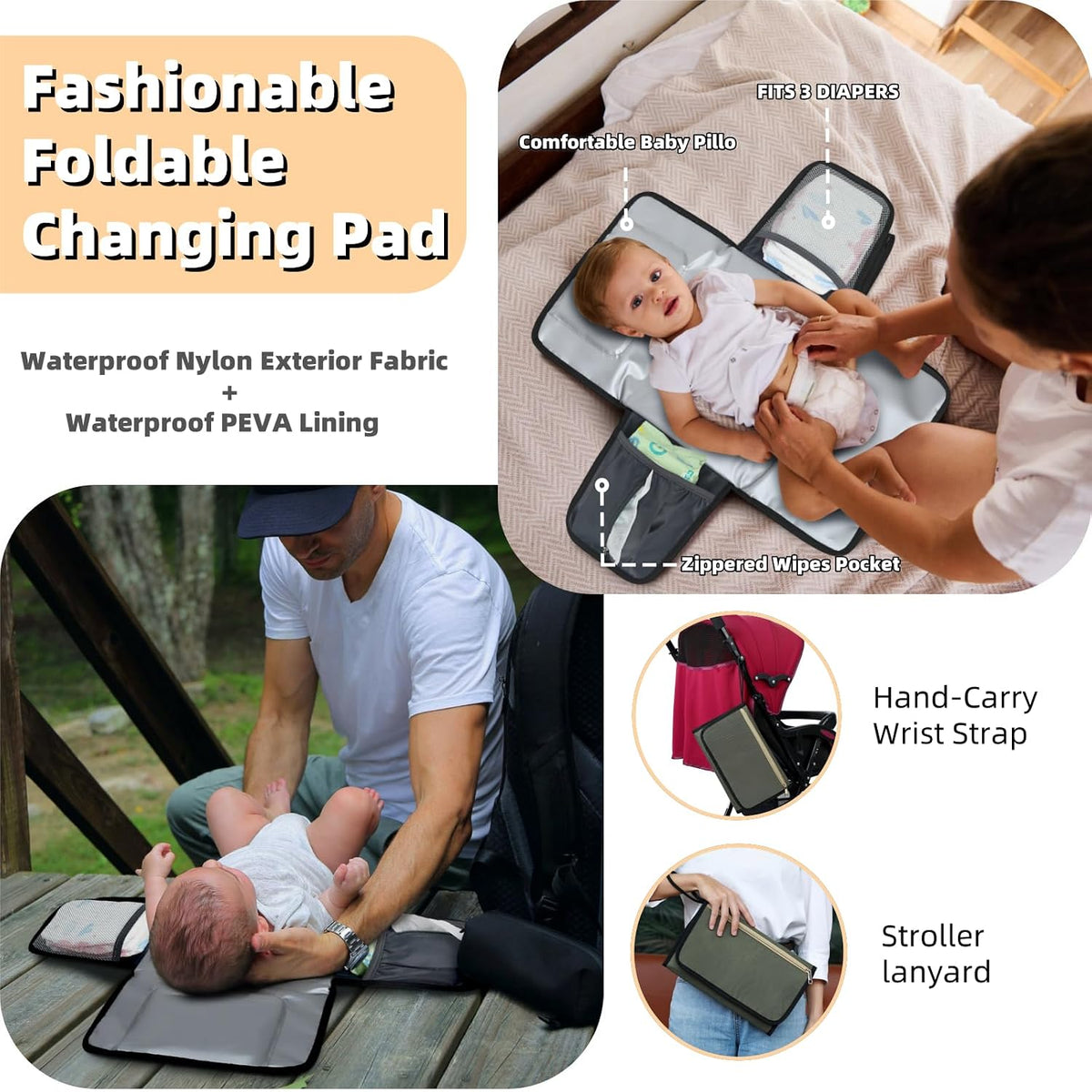 ROSEGIN Mochila para pañales con cambiador, funda para chupete, bol...