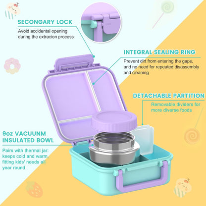 Lonchera Bento para niños con termo de 9 onzas, recipientes de almu...