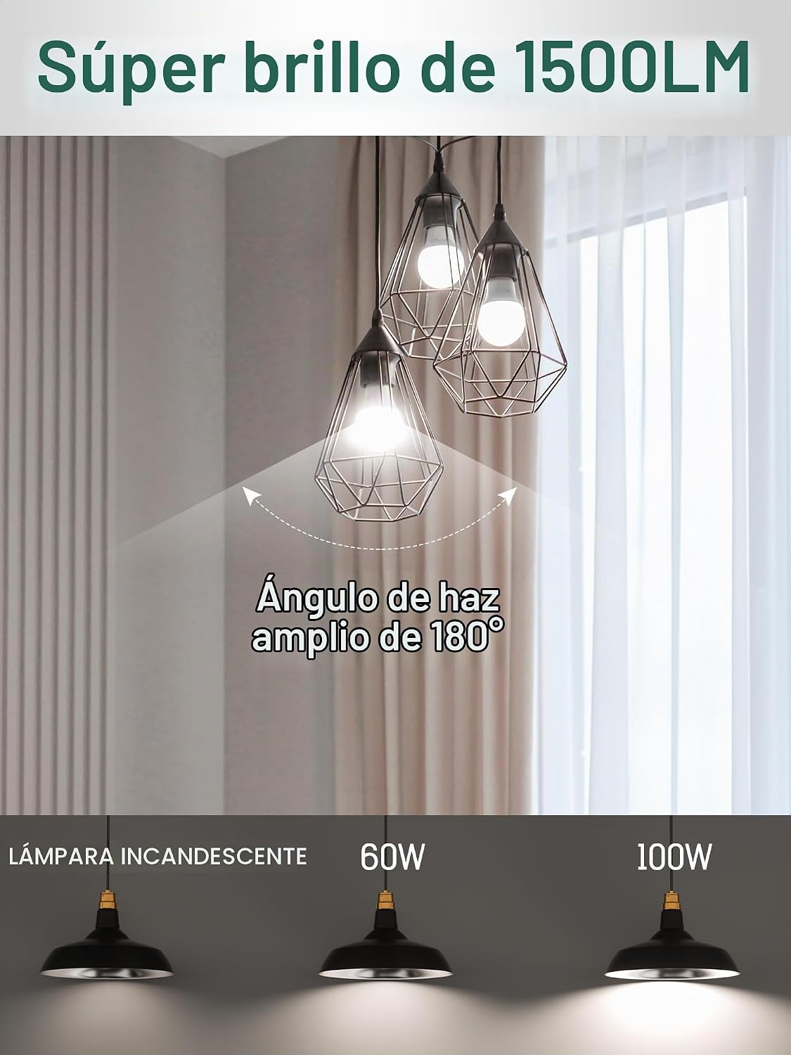 Paquete de 12 bombillas LED equivalentes a 100 W, A19 15 W, blanco...