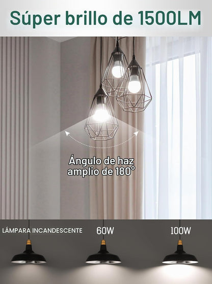 Paquete de 12 bombillas LED equivalentes a 100 W, A19 15 W, blanco...