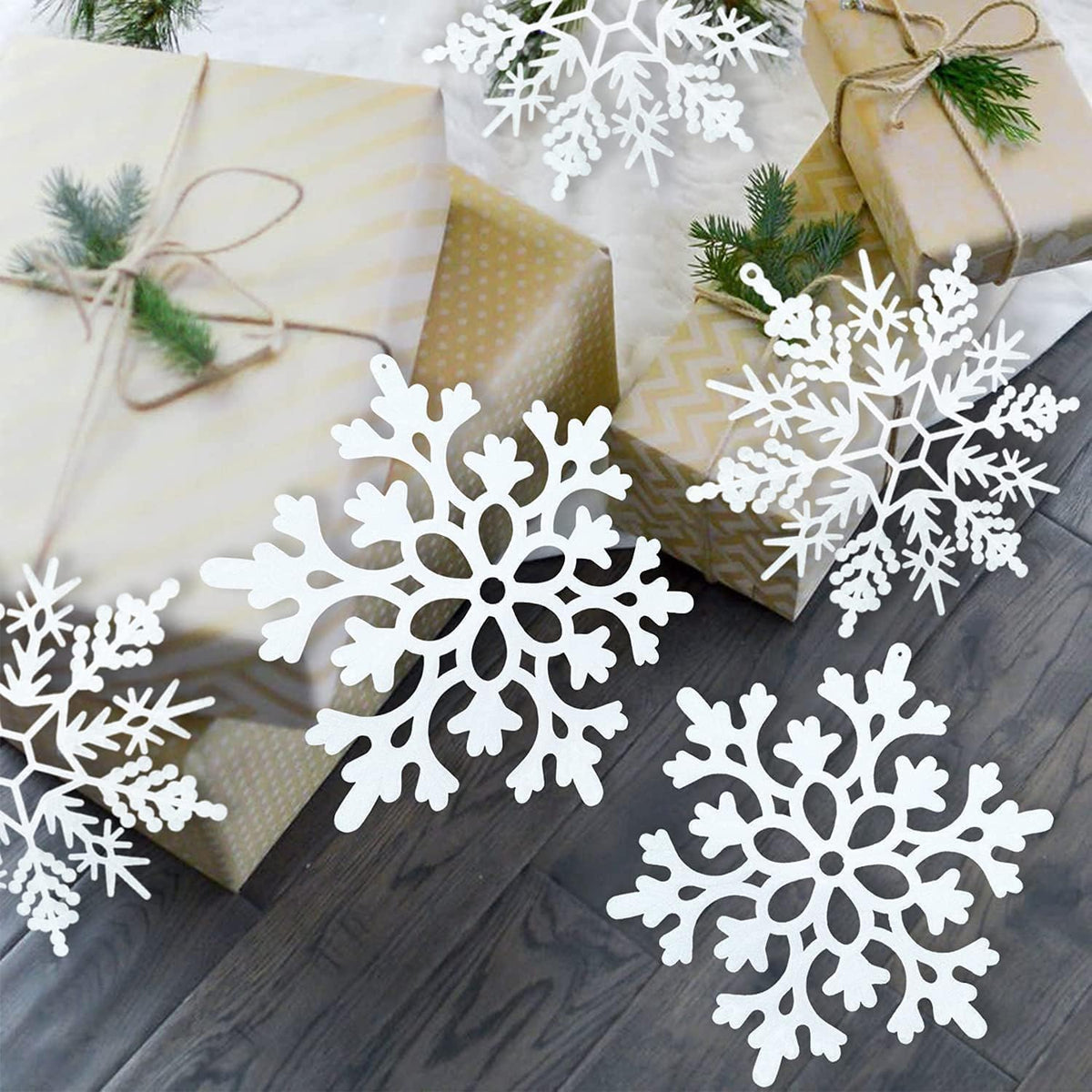 Adornos grandes de copos de nieve para decoración de árbol de Navid...