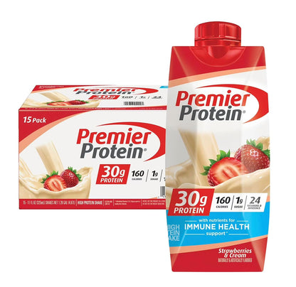 Premier Protein Batido, fresas y crema, 1.06 oz de proteína, sin az...