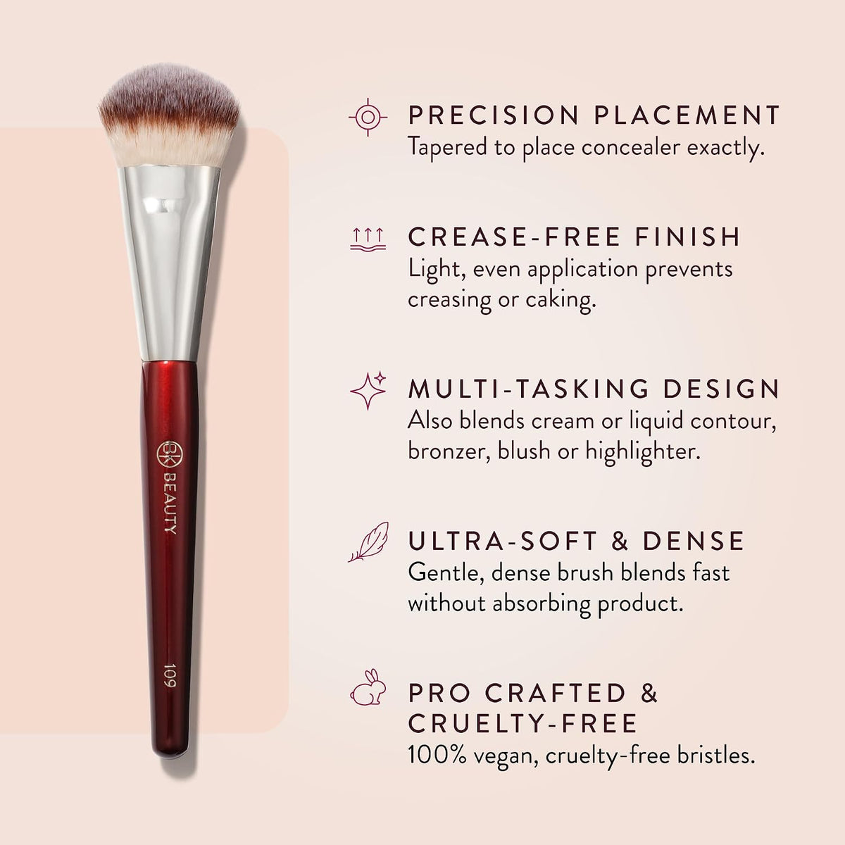 BK BEAUTY BROCHAS - 109 MINI BASE CONTORNEADA - Brocha facial para...