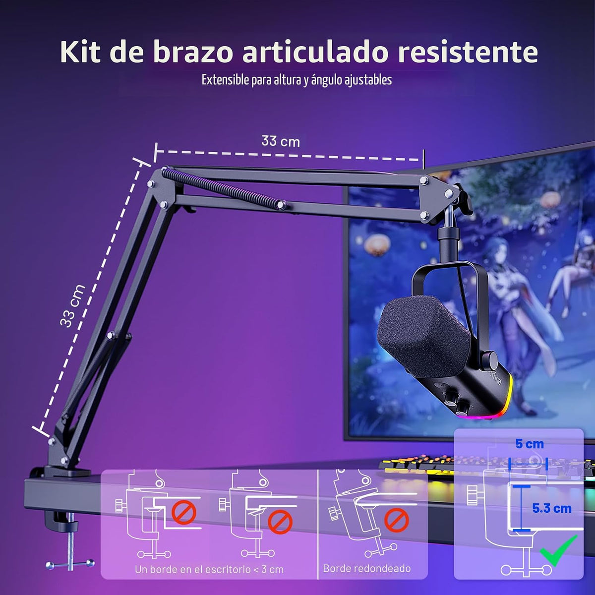 FIFINE AmpliGame AM8T - Juego de micrófonos para juegos XLR\/USB |...