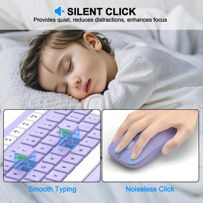 Combo de teclado y mouse inalámbricos, teclado ergonómico silencios...