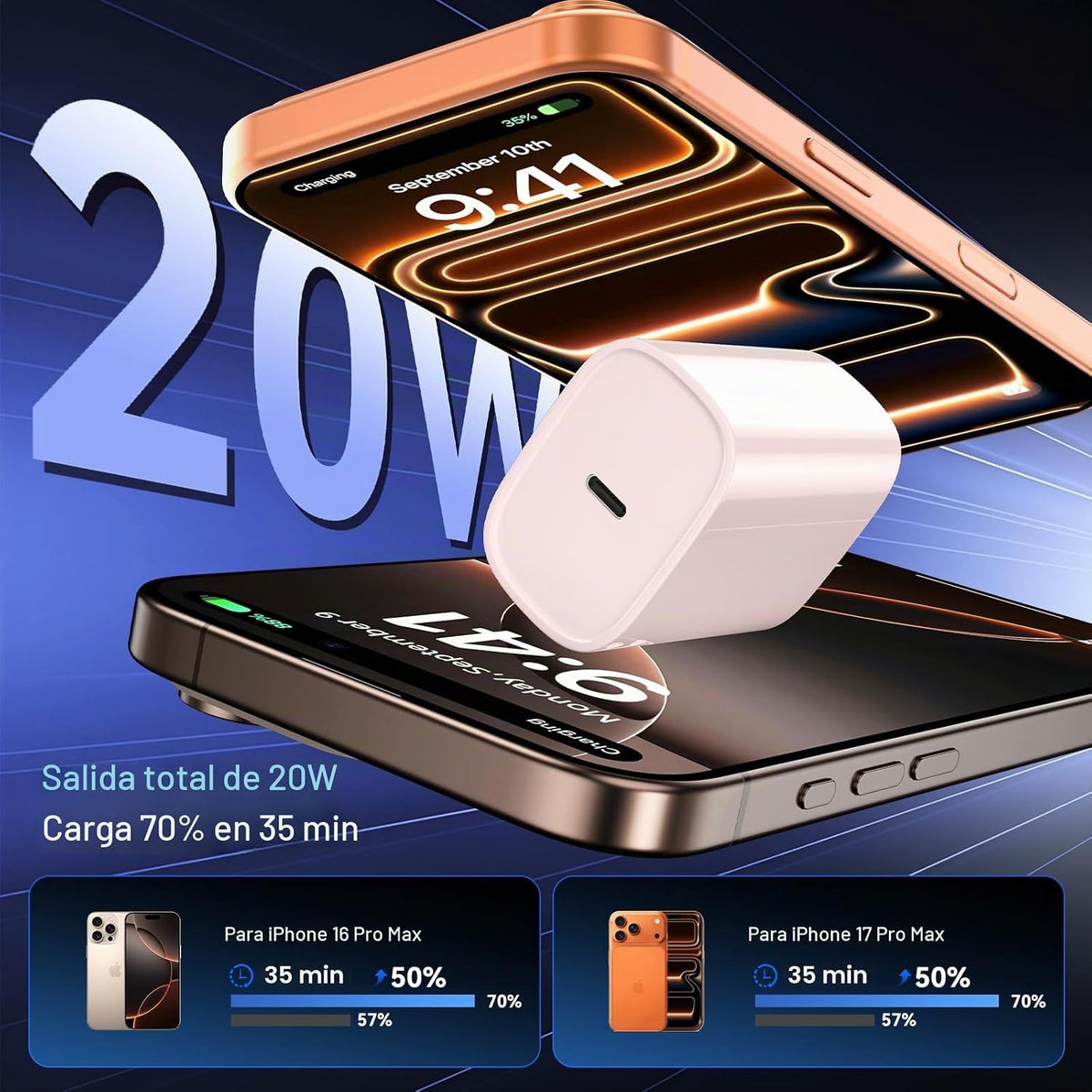 Teléfono 18 17 16 Pro Max Cargador de carga rápida, cargador Duo US...