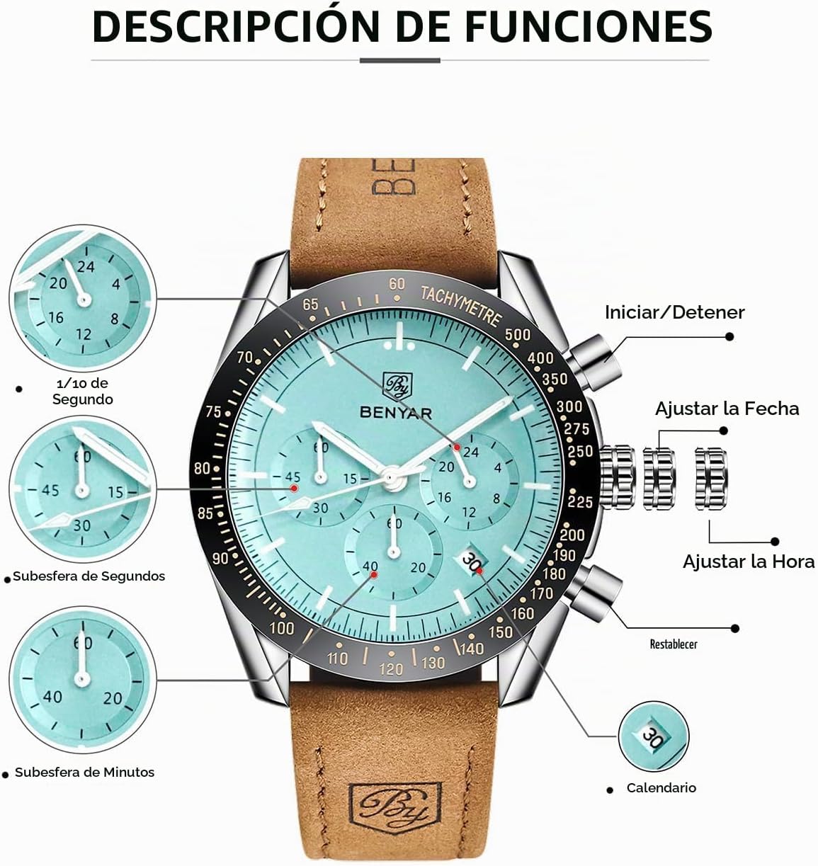 BENYAR Reloj para hombre analógico cronógrafo de cuarzo, impermeabl...