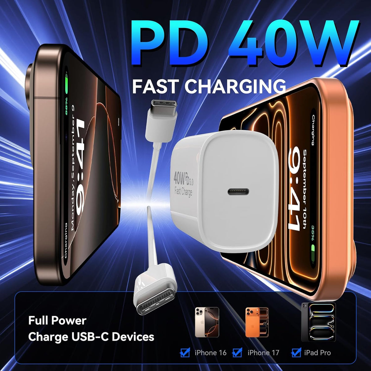 Cargador Pro Max para iPhone 18, 17, 16, carga rápida, cargador USB...