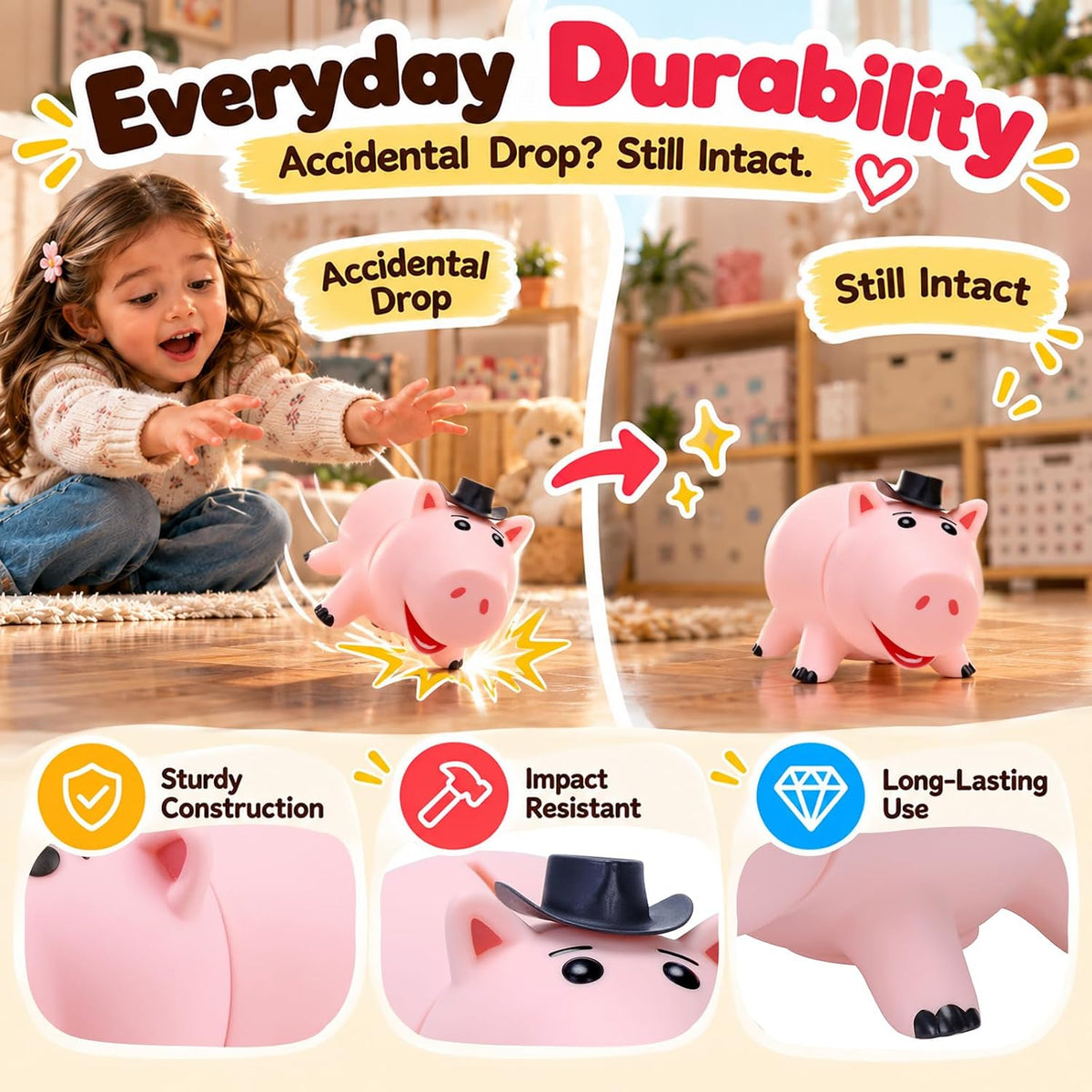 Alcancía irrompible para niños y niñas, hucha rosa grande con sombr...