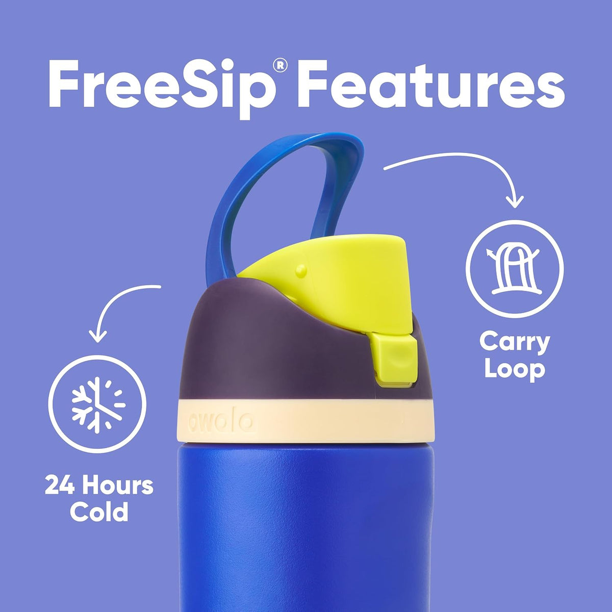 Owala FreeSip - Botella de agua de acero inoxidable para niños, esf...