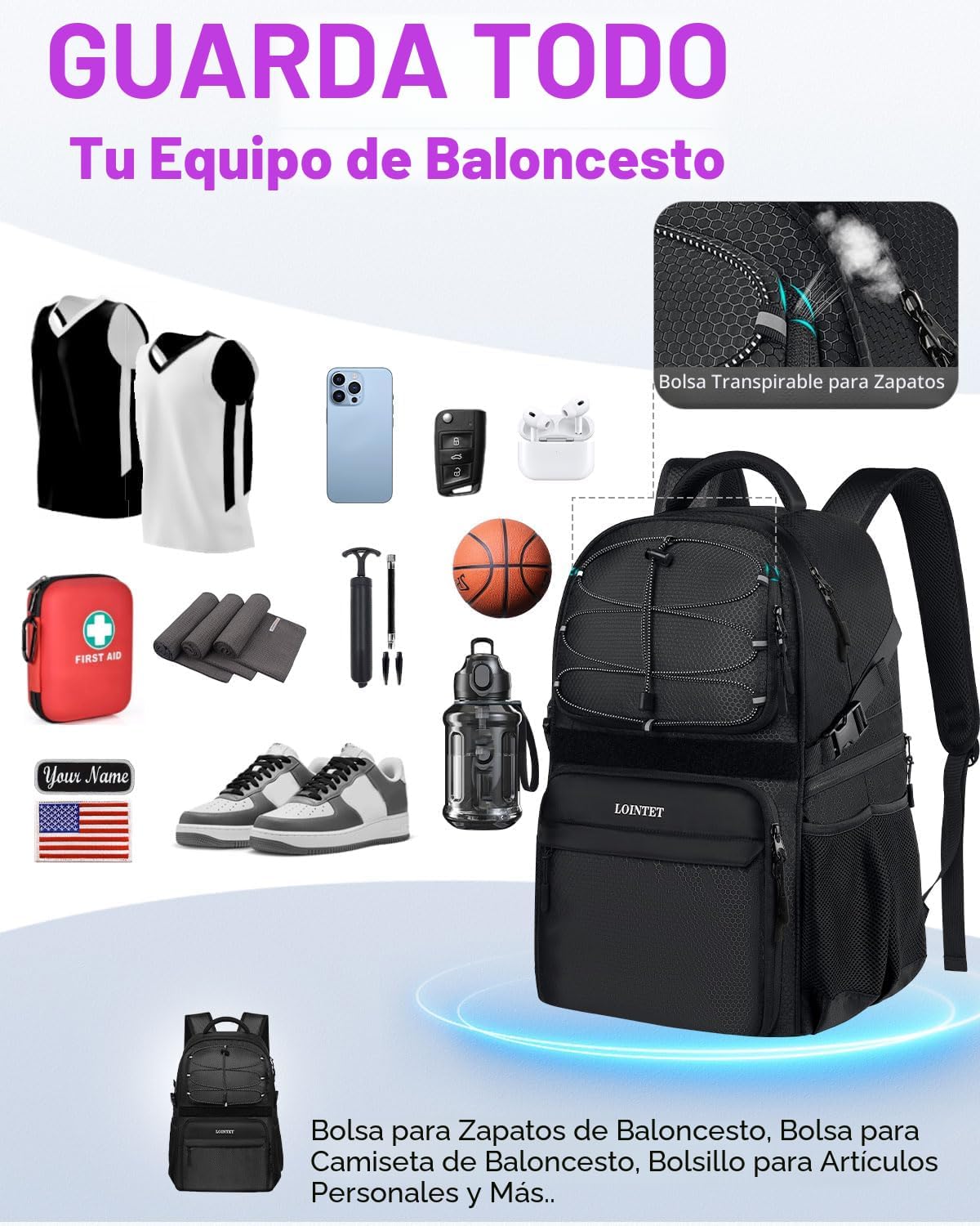 LOINTET - Mochila de baloncesto con compartimento para pelotas y za...