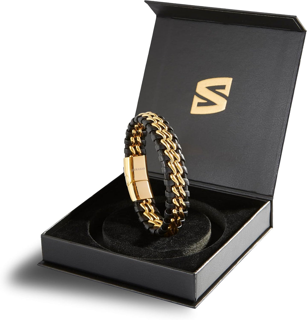 SERASAR | Pulsera de cuero genuino de primera calidad [acero] para...