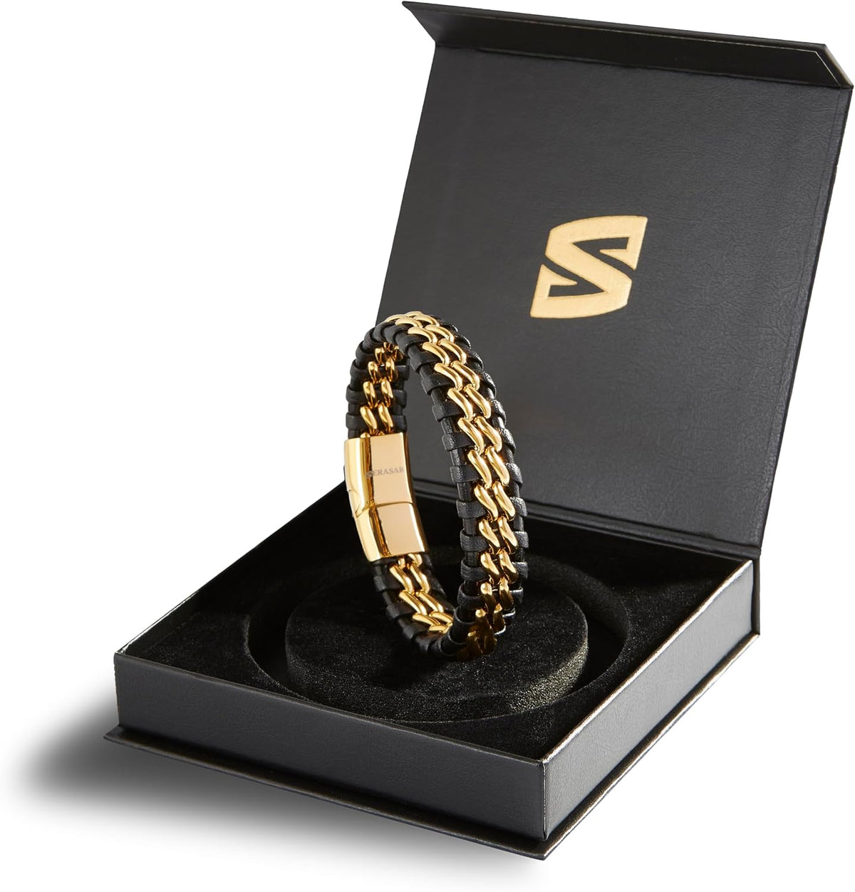 SERASAR | Pulsera de cuero genuino de primera calidad [acero] para...