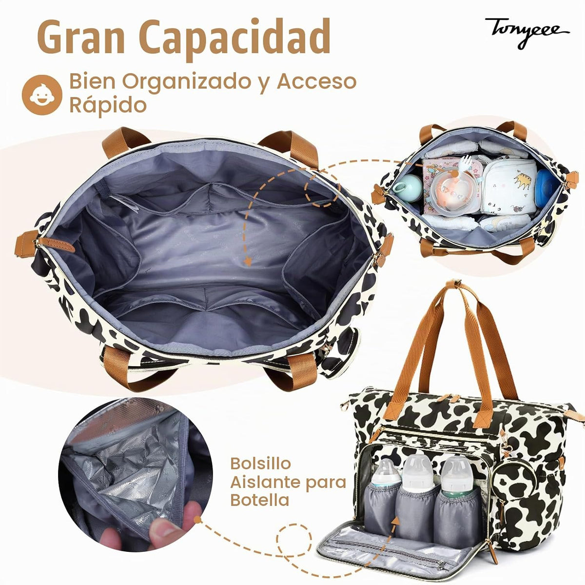 Tonyeee - Bolso para pañales, gran bolsa de pañales para bebé para...