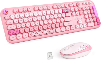 MOFII - Combo de teclado y mouse inalámbricos, teclado retro de tam...