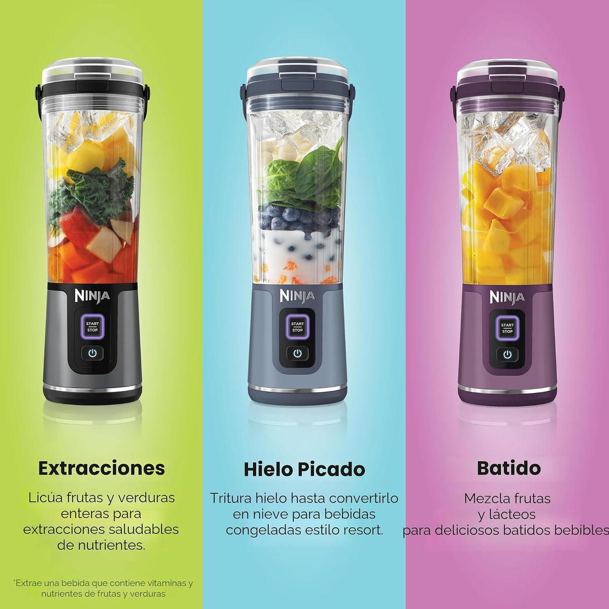 Licuadora portátil Ninja Blast, inalámbrica, recipiente de 18 oz, r...