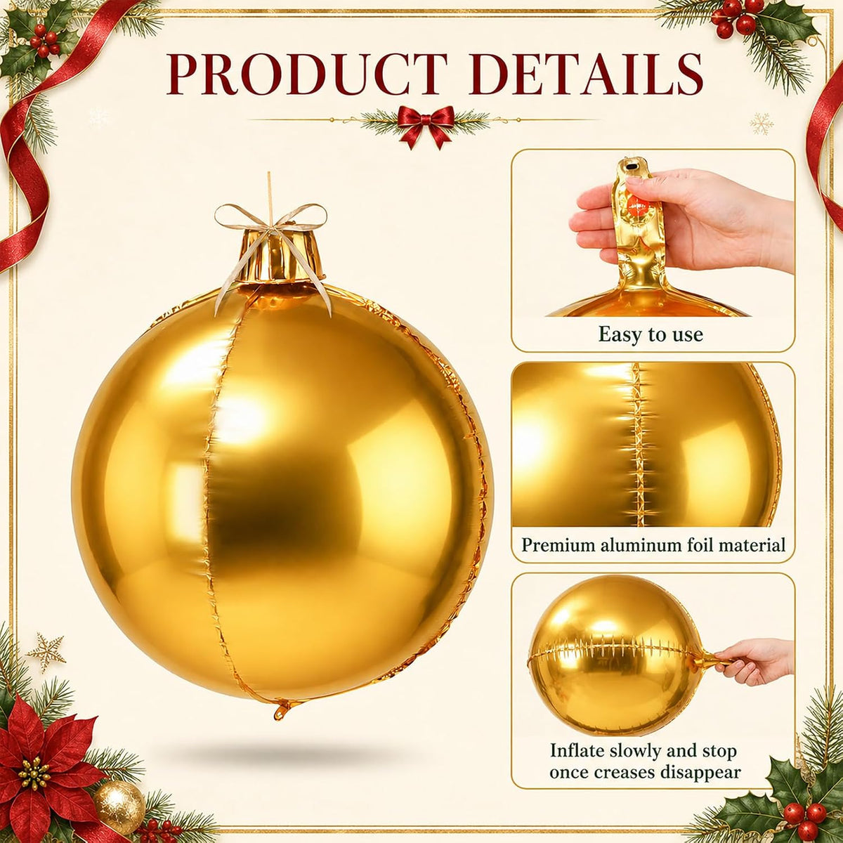 Relaxgiant Juego de 12 adornos de bolas de Navidad jumbo de 22 pulg...