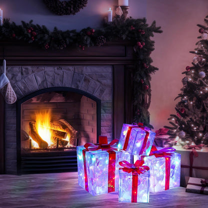 Juego de 4 cajas iluminadas de Navidad, decoración multicolor para...