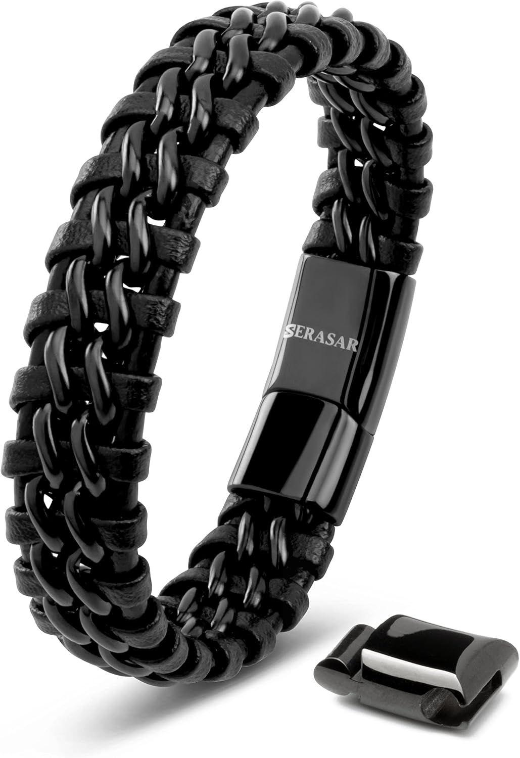 SERASAR | Pulsera de cuero genuino de primera calidad [acero] para...