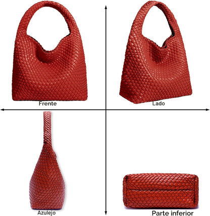 Bolso de mano de mujer con asa superior de cuero vegano tejido a ma...