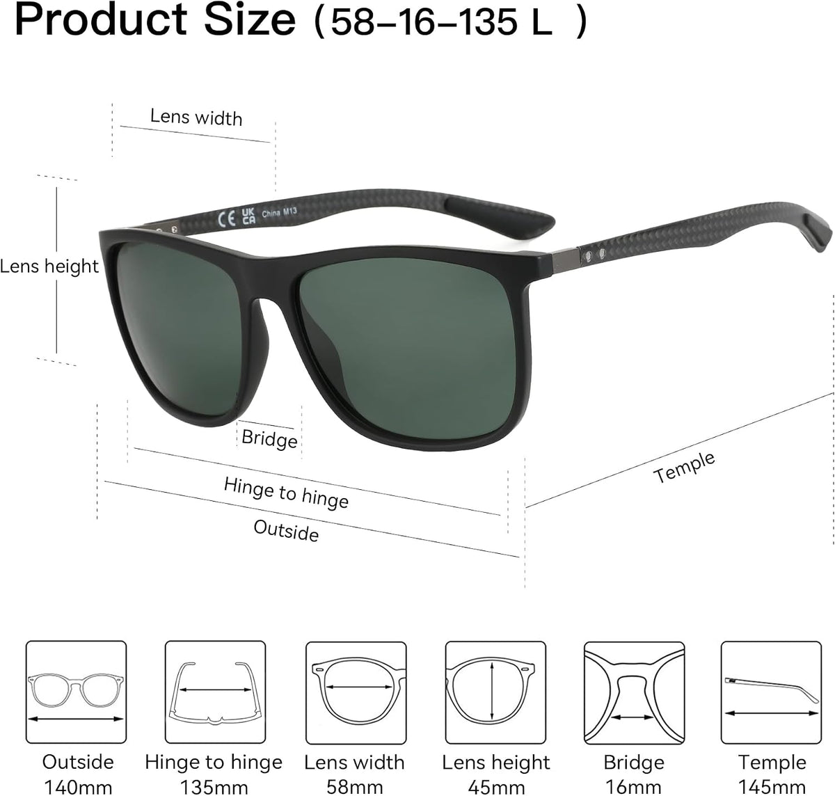 ZENOTTIC Gafas de sol polarizadas cuadradas para hombre, ultraliger...