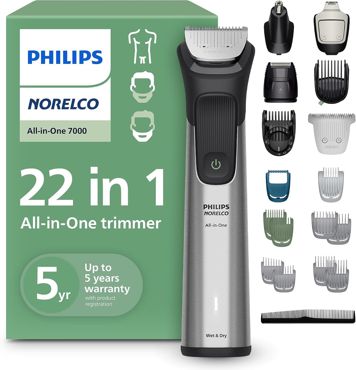 Philips Norelco 7000 - Cortadora todo en uno 22 en 1, cara, cabello...
