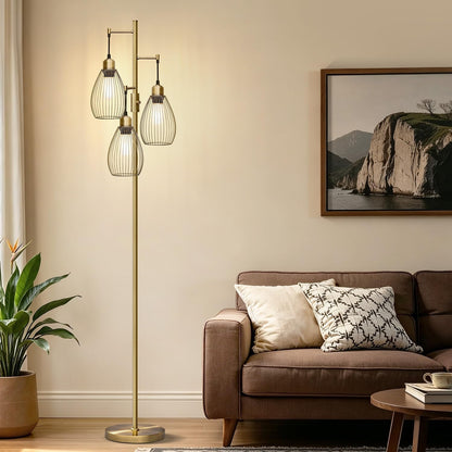 Lámpara de pie regulable, 3 bombillas LED Edison de 800LM incluidas...
