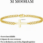 M MOOHAM Pulsera de cruz chapada en oro\/plata de 14 quilates para...