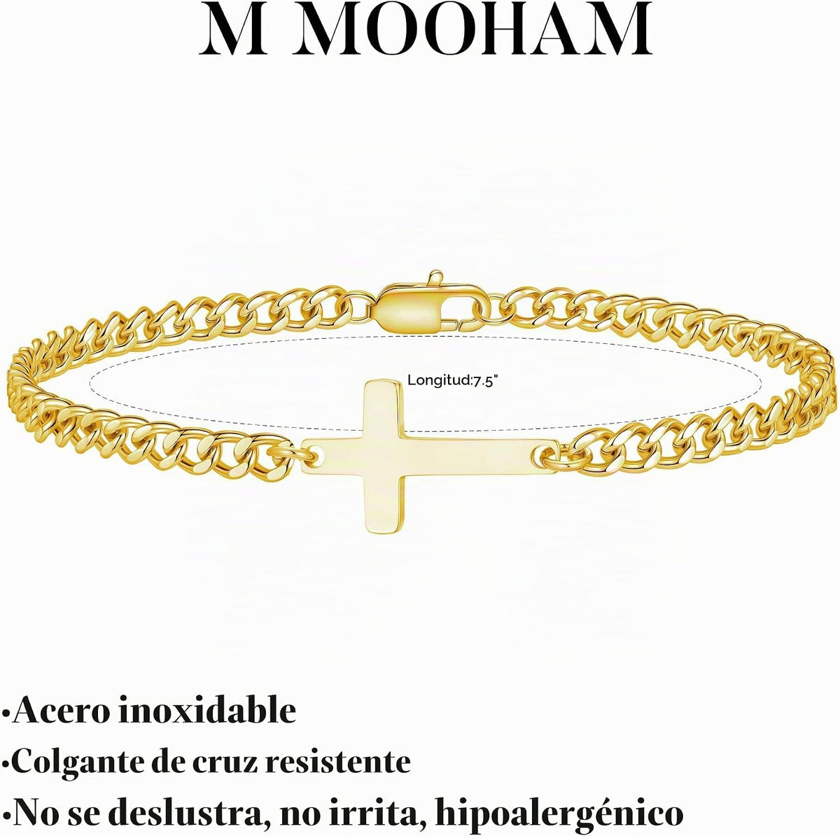 M MOOHAM Pulsera de cruz chapada en oro\/plata de 14 quilates para...