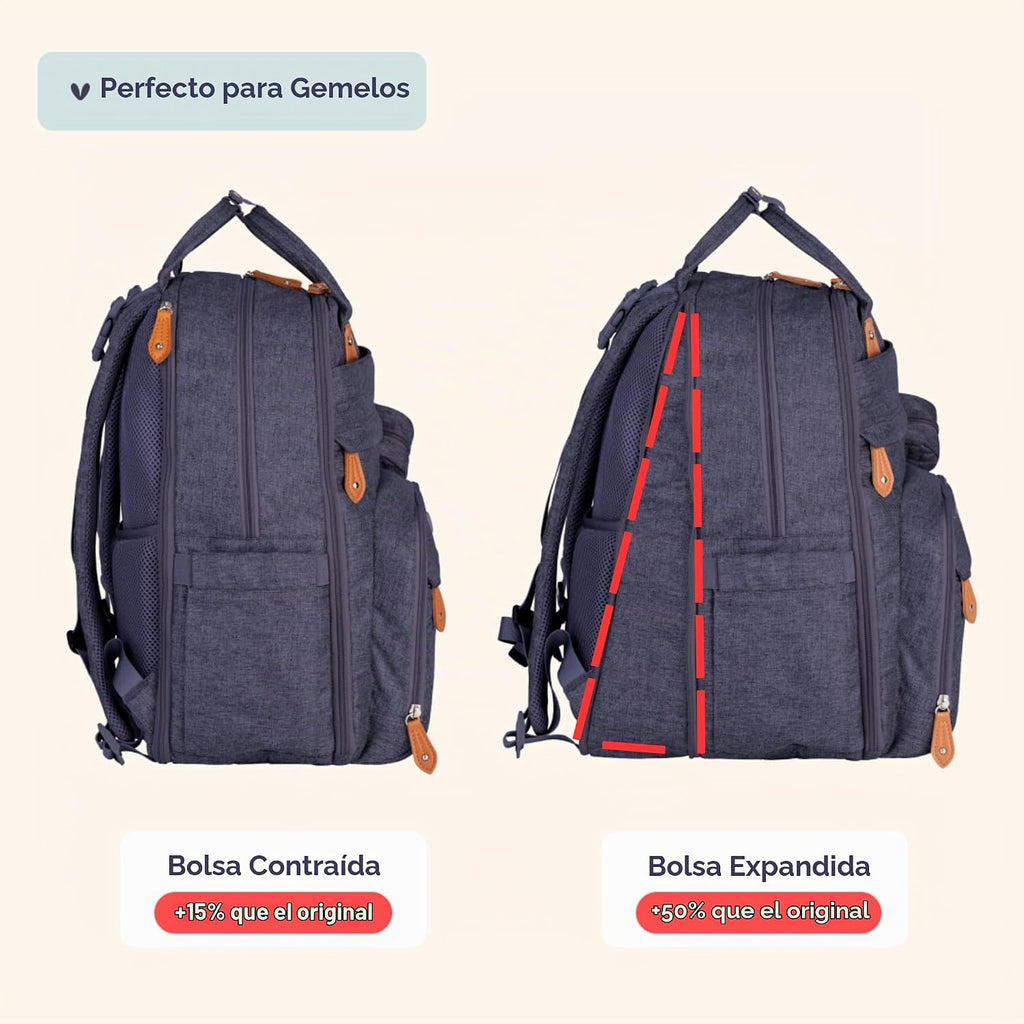 BabbleRoo Mochila para Pañales Extra Grande, Bolsa de Bebé Expandib...