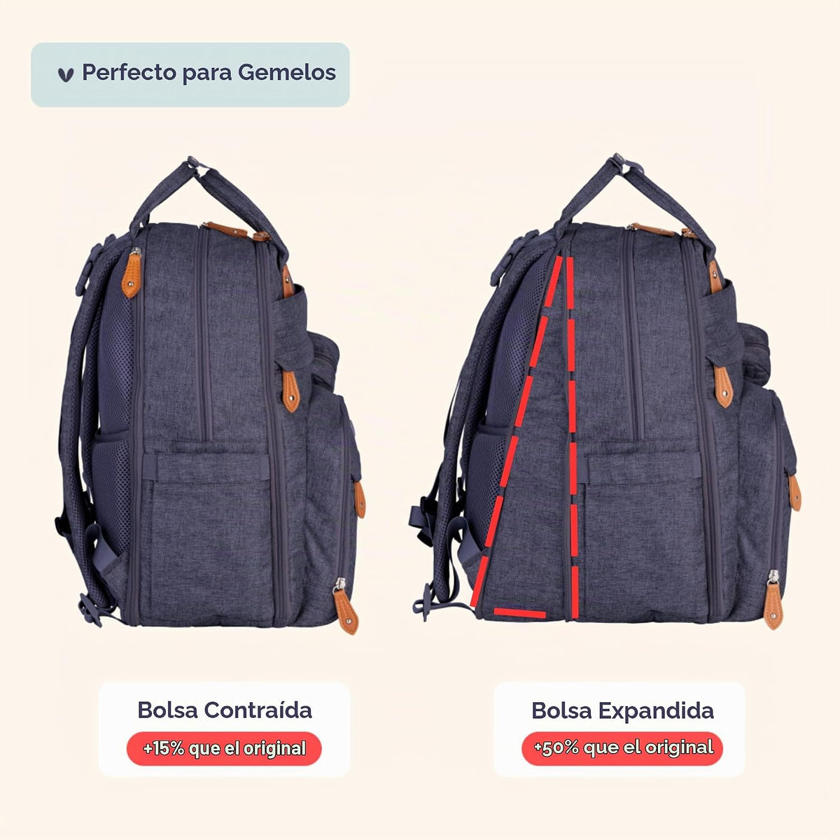 BabbleRoo Mochila para Pañales Extra Grande, Bolsa de Bebé Expandib...